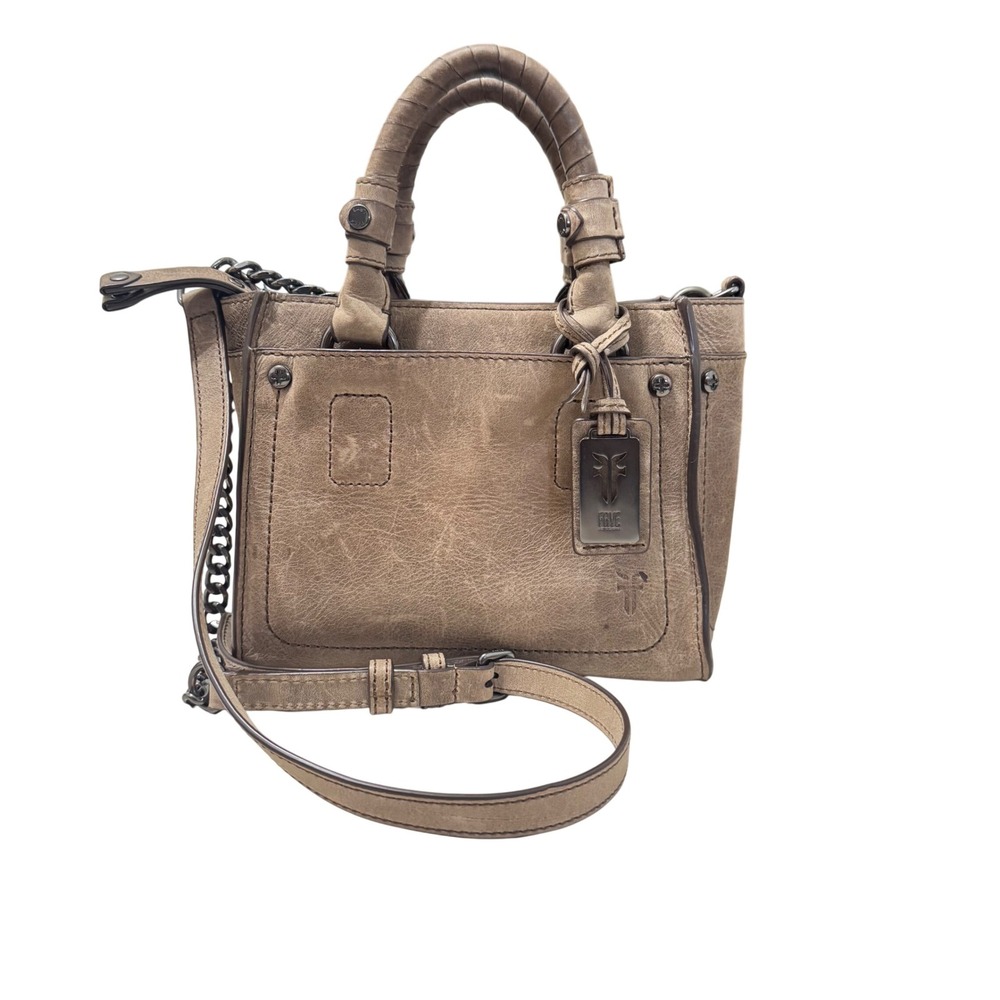Frye Taupe Leather Satchel with Chain Strap